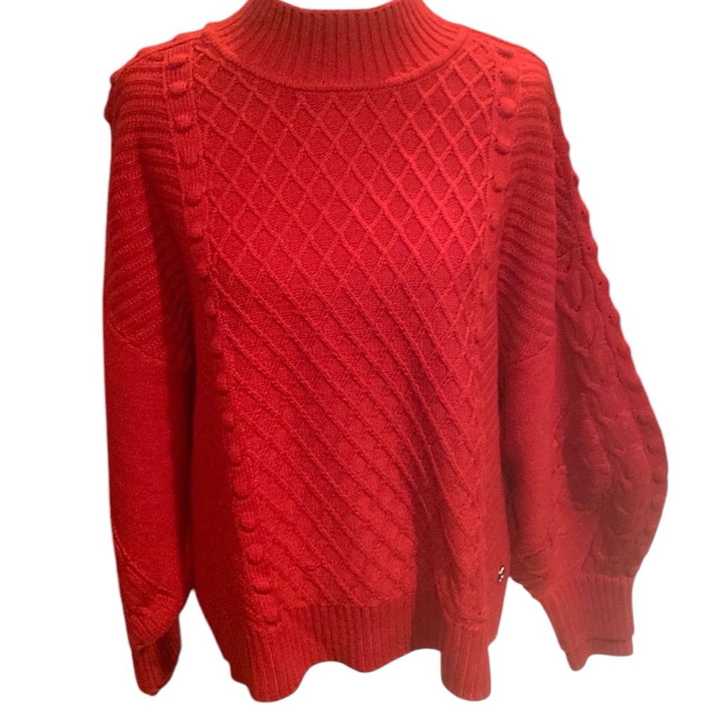 Karl Lagerfeld Paris Heavy Red Cable Knit Sweater